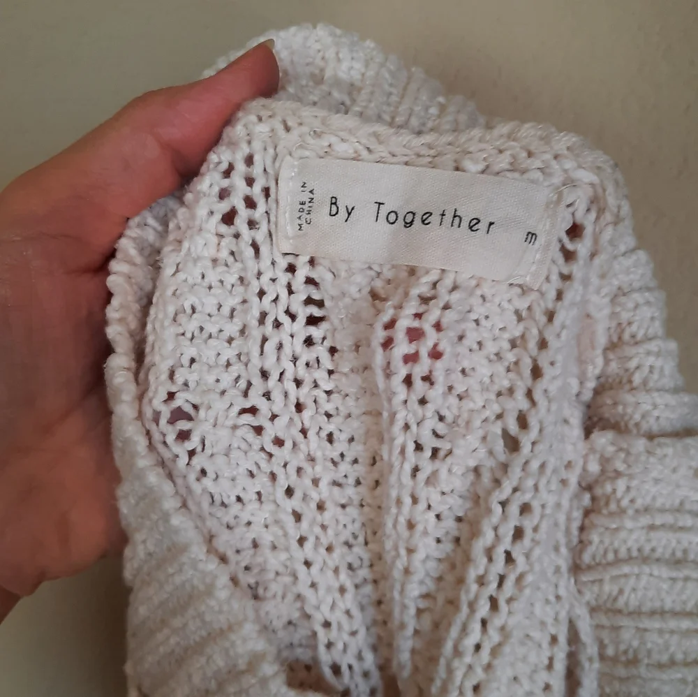By Together Knitted Cotton Sweater Vest Cream Loose Weave Grandma Classic